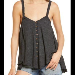 Free People Size medium Tank Top Dream Weaver Gray Button Down Flowy